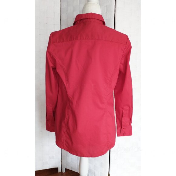 George Button Down Shirt Medium Red Top Classic Lagenlook Preppy Coastal Grandma - Picture 5 of 14